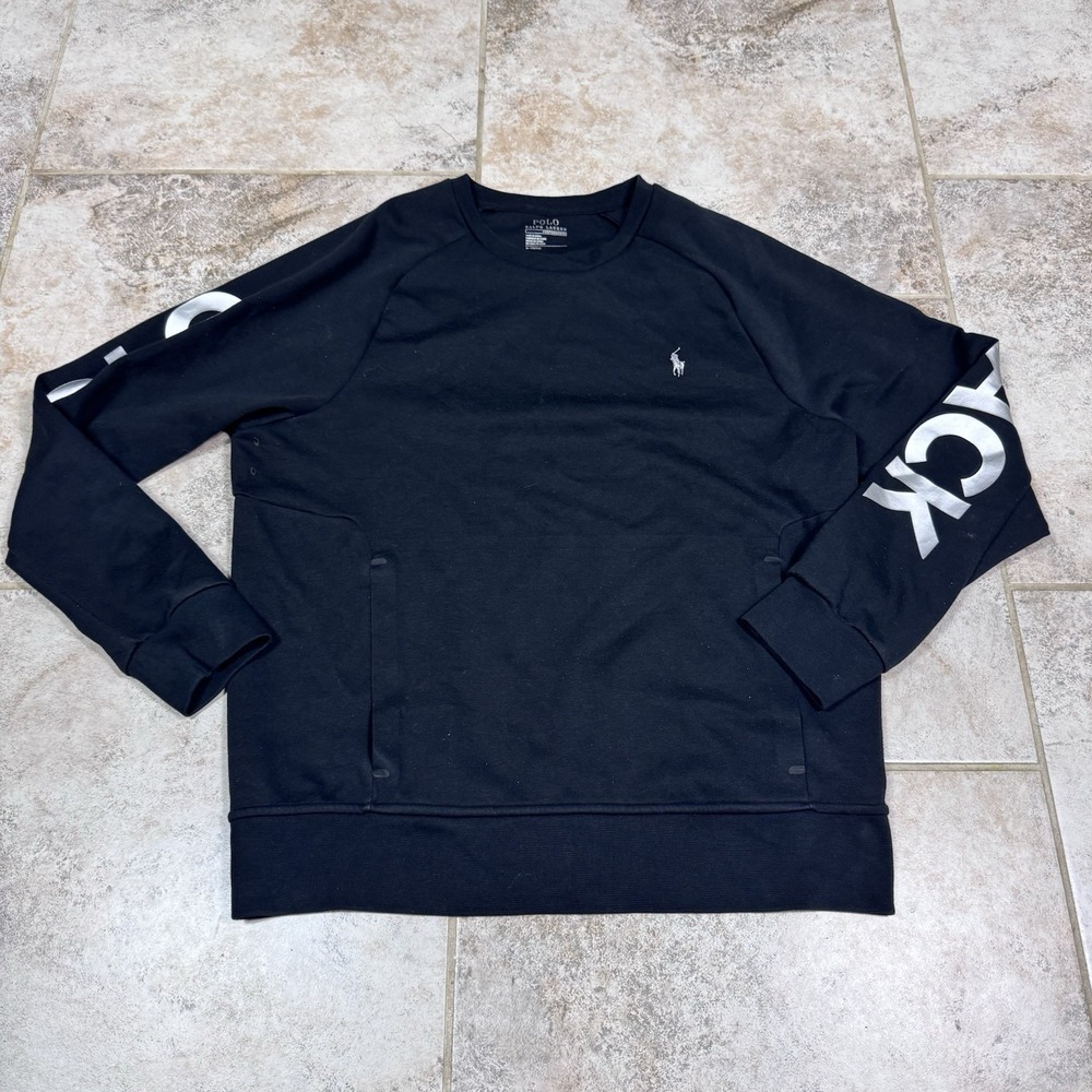 Polo Ralph Lauren Sweatshirt Men's M Black Pocket Double-Knit‎ Graphic Pullover